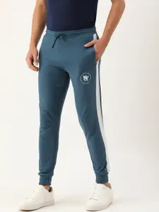 The Indian Garage Co Men Teal Solid Slim Fit  Jogger with Side Strips