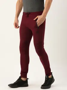 The Indian Garage Co Men Maroon Solid Straight Fit Joggers With Pleated Detaling