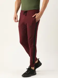 The Indian Garage Co Men Maroon Solid Joggers with Side Stripe Detail