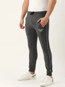 The Indian Garage Co Men Grey Melange Solid Joggers with Side Tape Printed Detail