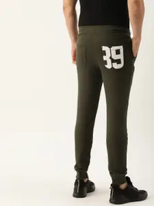 The Indian Garage Co Men Olive Green Solid Straight Fit Joggers With Printed Detailing