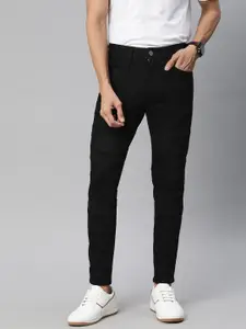 WROGN Men Black Carrot Fit Mid-Rise Clean Look Stretchable Biker Jeans