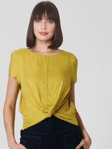 Vero Moda Women Yellow Solid Twisted Blouson Top
