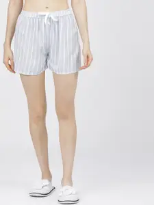 Tokyo Talkies Women Blue Striped Mid-Rise Regular Shorts