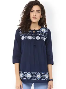 Bhama Couture Navy Embroidered Top