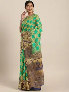 Mitera Green & Golden Pure Silk Woven Design Banarasi Saree