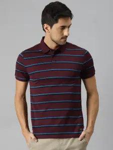 Levis Men Maroon & Blue Striped Polo Collar Slim Fit T-shirt