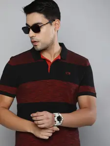 Levis Men Black  Maroon Striped Polo Collar Pure Cotton T-shirt