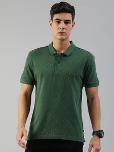 Levis Men Green  Beige Slim Fit Ditsy Printed Polo Collar Pure Cotton T-shirt