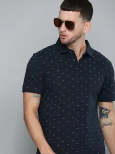 Levis Men Navy Blue  Yellow Printed Polo Collar Pure Cotton T-shirt