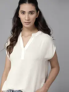 The Roadster Lifestyle Co Women Off-White Solid Boxy Top