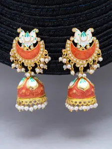 Golden Peacock Women Gold-Toned & Coral Dome Shaped Jhumkas