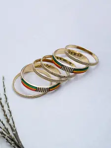 Golden Peacock Set of 6 Gold-Toned & Red Antique Bangles