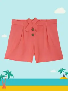 Global Desi Girls Peach-Coloured Solid Regular Fit Regular Shorts