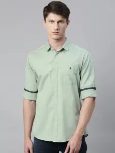 Louis Philippe Jeans Men Green Slim Fit Solid Pure Cotton Casual Shirt
