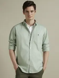 Louis Philippe Jeans Men Green Slim Fit Solid Pure Cotton Casual Shirt