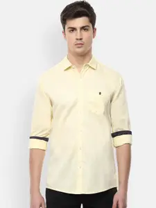 Louis Philippe Jeans Men Yellow Slim Fit Solid Pure Cotton Casual Shirt
