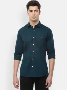 Louis Philippe Jeans Men Teal Blue Slim Fit Solid Pure Cotton Casual Shirt