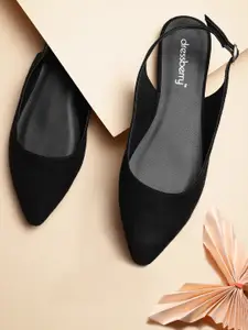 DressBerry Women Black Solid Suede Finish Flats