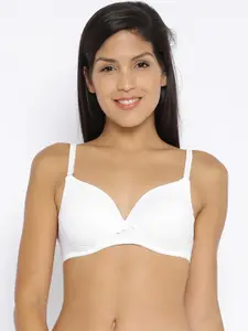 Enamor Women White Padded Non-Wired & High Coverage T-Shirt Bra With Detachable Straps