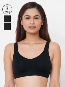 Inner Sense Pack Of 3 Black Solid Organic Antimicrobial Non-Wired Non-Padded Sustainable Everyday Bras ISB097_97_97