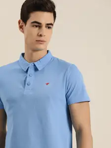 INVICTUS Men Blue Solid Polo Collar Pure Cotton T-shirt