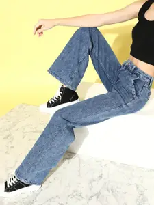 Roadster Women Blue Narrow Wide Leg High-Rise Clean Look Stretchable Jeans