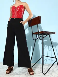 The Roadster Lifestyle Co. Women Jet Black High-Rise Ramble Wide legs & Flared Jeans