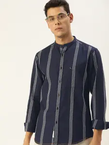 Mr Bowerbird Men Navy Blue Tailored Fit Striped Casual Shirt