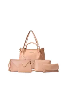 Lapis O Lupo Set of 3 Beige Solid Handbags with ID Card Holder & Purse