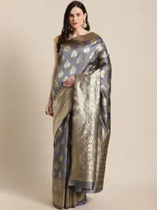 Mitera Grey & Golden Woven Design Banarasi Saree