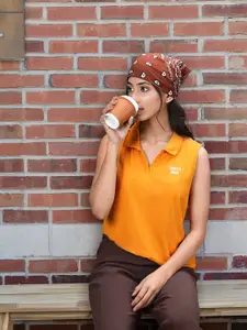 Roadster Women Orange Solid Polo Collar Pure Cotton T-shirt