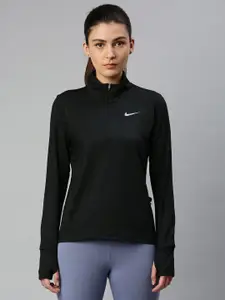 Nike Women Black Standard Fit ELEMENT HZ Dri-FIT High Neck Running T-shirt