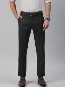 Raymond Men Black & Grey Slim Fit Checked Formal Trousers