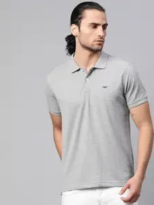 Park Avenue Men Grey Melange Slim Fit Solid Polo Collar T-shirt
