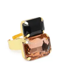 Zaveri Pearls Black & Peach Gold-Plated Adjustable Finger Ring