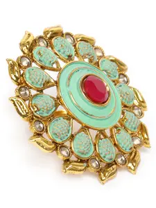 Zaveri Pearls Green Gold-Plated Meenakari Floral Adjustable Finger Ring