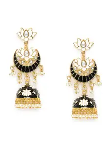 Zaveri Pearls Black & White Gold-Plated Meenakari Kundan Studded Earrings