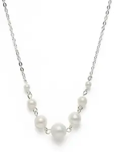 Zaveri Pearls White Silver-Plated Beaded Necklace