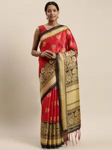 Rajnandini Red & Black Silk Blend Printed Saree