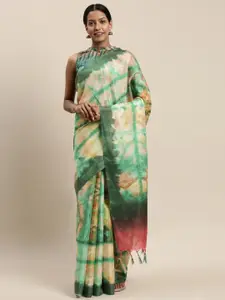 Rajnandini Green & Off-White Silk Blend Printed Saree