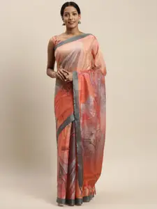 Rajnandini Orange & Grey Silk Blend Printed Saree