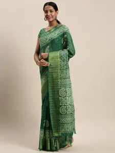 Rajnandini Green & Off-White Printed Saree