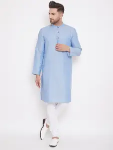 even Men Blue Woven Design Straight Kurta