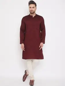 even Men Maroon Solid Straight Kurta