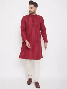 even Men Maroon & Black Striped Straight Kurta