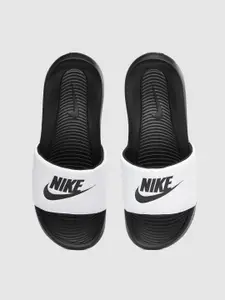 Nike Men Black & White Self Design Victori One Slide Sliders