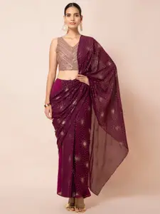 INDYA Purple Woven Design Pre Draped Ready To Wear Saree