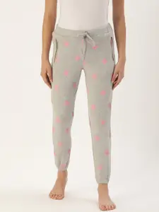 Clt.s Women Grey & Pink Slim Fit Printed Cropped Lounge Joggers