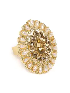 Kord Store Gold-Plated Studded Paan Shaped Adjustable Finger Ring